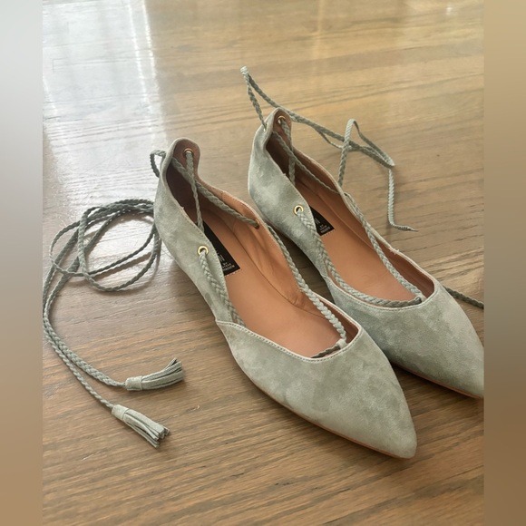 Steven Steve Madden Gennna Light Blue Pointed Toe Ballet Flat Lace Up Womens 9 - Picture 4 of 9